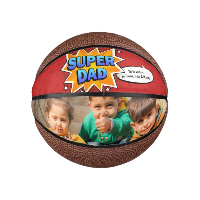 Comic Super Hero Dad Fathers Day From Kids Mini Basketball (Front)