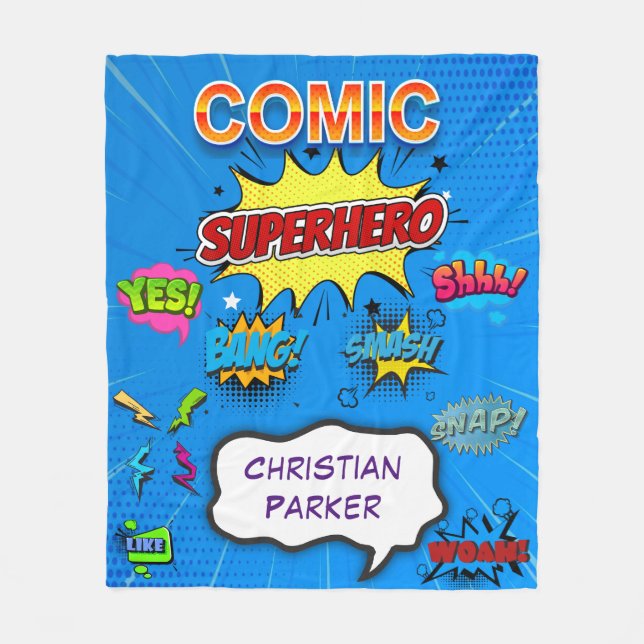 Comic Superhero Blue Birthday Custom Gift Fleece Blanket (Front)