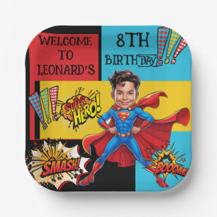 Comic Superhero caricature Paper Plate