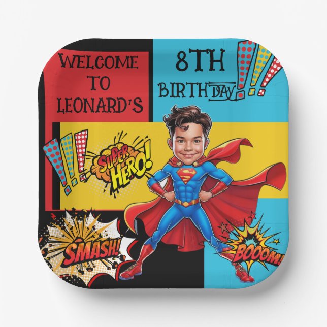 Comic Superhero caricature  Paper Plate (Front)