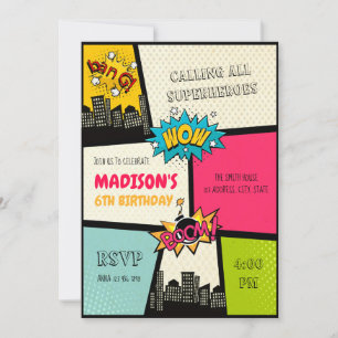 Comic superhero party invitation