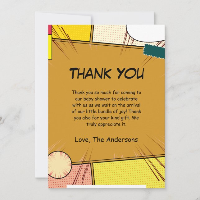 Comic Theme Baby Shower Thank You Card (Front)