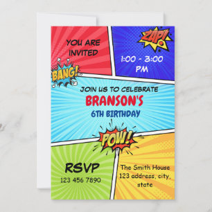 Comic theme birthday boy invitation