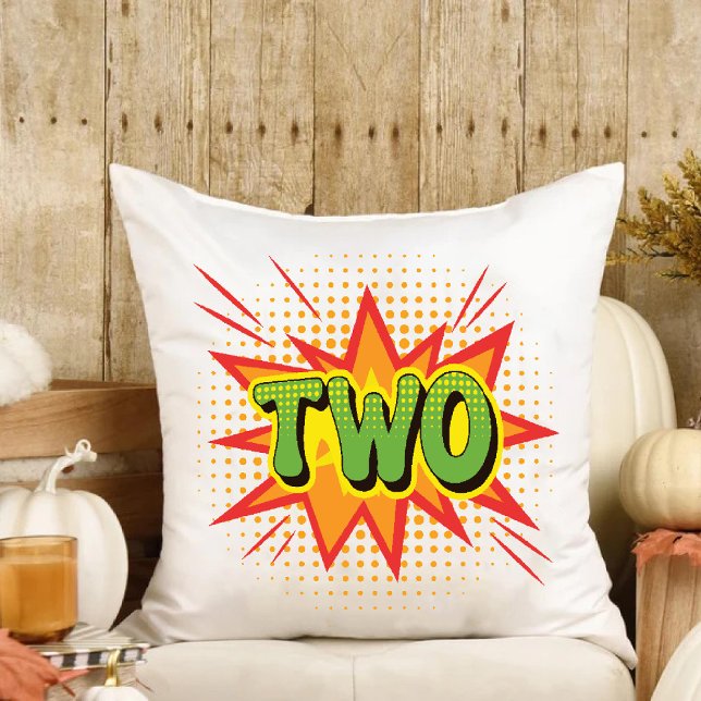 Comic Theme Toddler Niece Nephew 2nd Birthday Cushion (Comic Theme Toddler Niece Nephew 2nd Birthday Throw Pillow)