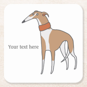 Comic Whippet Dog Customisable Square Paper Coaster