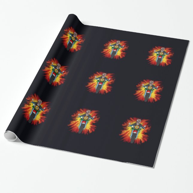 Comic Zombie skeleton death riding motorbike gift Wrapping Paper (Unrolled)
