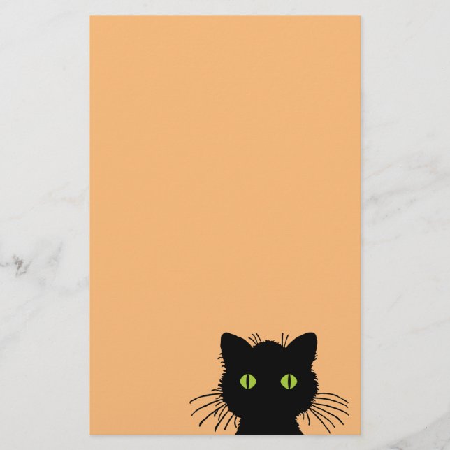 Comical and Curious Green-Eyed Black Cat Stationery (Front)