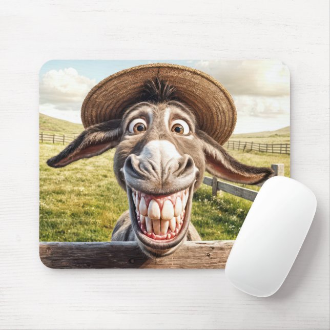 Comical Donkey Wearing a Straw Hat Mouse Mat (With Mouse)