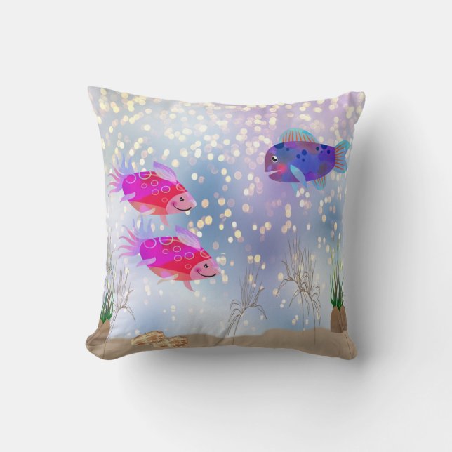 Comical Fish Bubbles & Sea Grasses Cushion (Front)