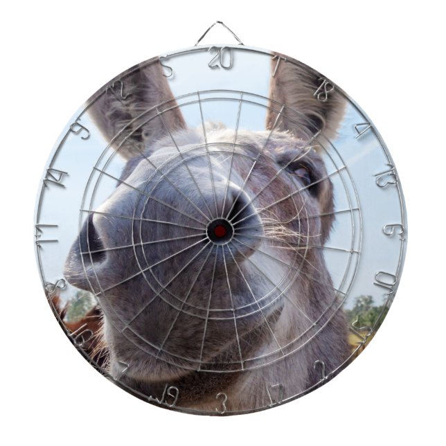 Comical Grey Smiling Donkey Dartboard (Front)