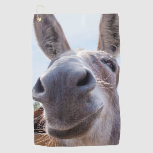 Comical Grey Smiling Donkey Golf Towel