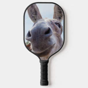 Comical Grey Smiling Donkey Pickleball Paddle