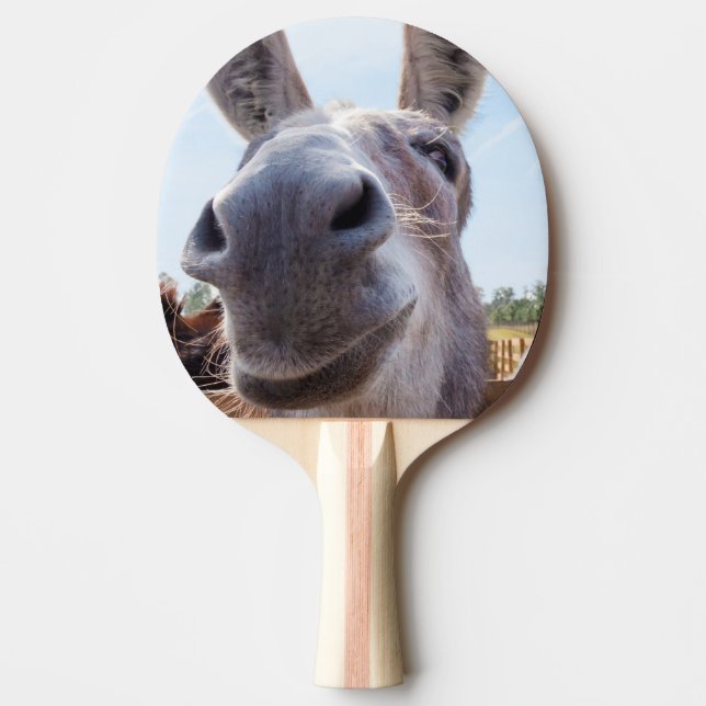 Comical Grey Smiling Donkey Ping Pong Paddle (Front)