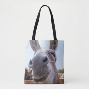 Comical Grey Smiling Donkey Tote Bag