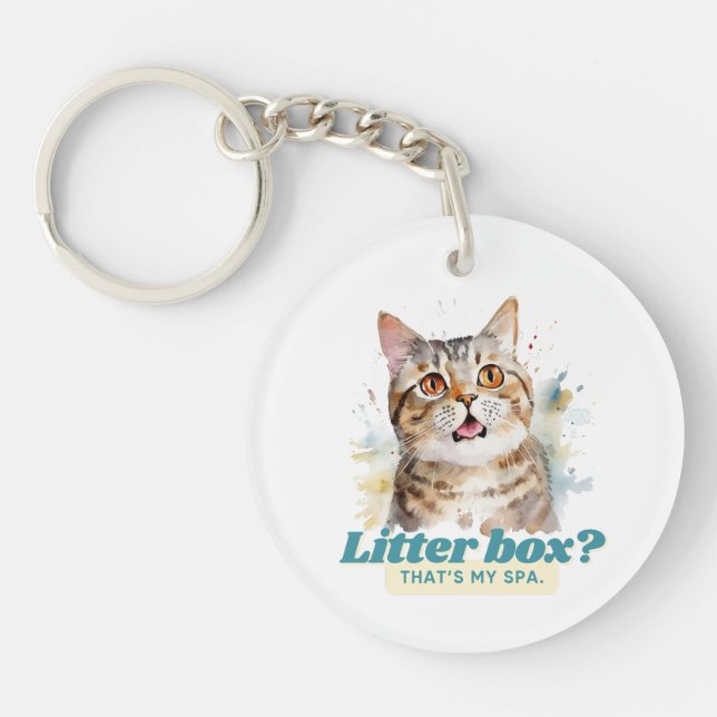 Comical Kitty “Litter Box? That’s My Spa” Key Ring (Front)