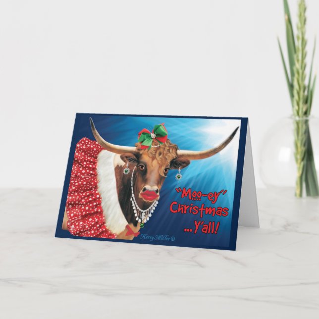 comical Longhorn Cow  Holiday Card (Front)