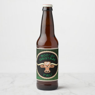 Comical Longhorn Steer Beer Bottle Label