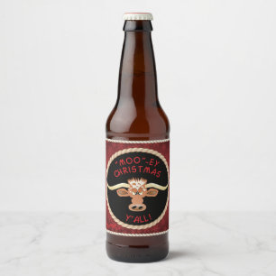 Comical Longhorn Steer Beer Bottle Label