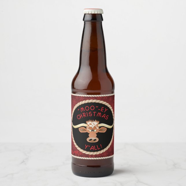 Comical Longhorn Steer Beer Bottle Label (Front)