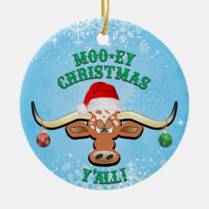 Comical Longhorn Steer Ceramic Tree Decoration