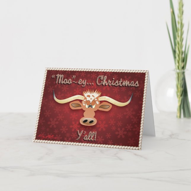 Comical Longhorn Steer Holiday Card (Front)