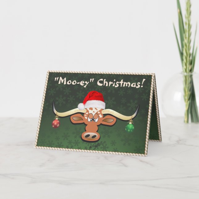 Comical Longhorn Steer Holiday Card (Front)