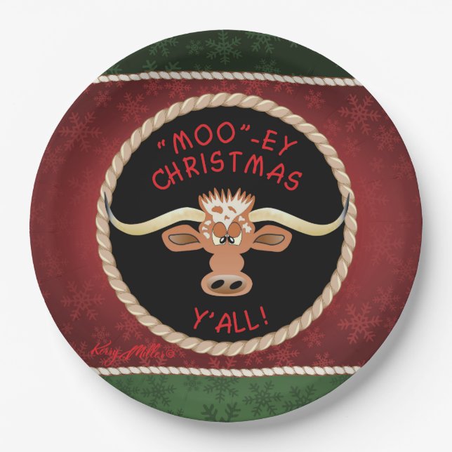 Comical Longhorn Steer Paper Plate (Front)