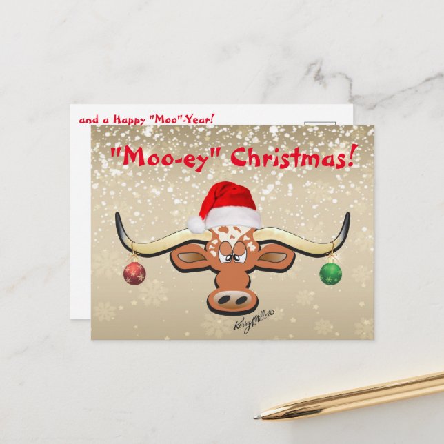 Comical Longhorn Steer Postcard (Front/Back In Situ)