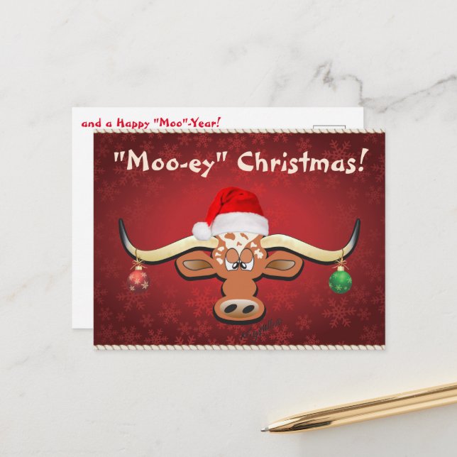 Comical Longhorn Steer Postcard (Front/Back In Situ)