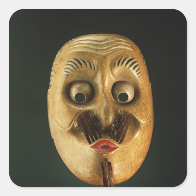 Comical Mask, Noh Theatre Square Sticker (Front)