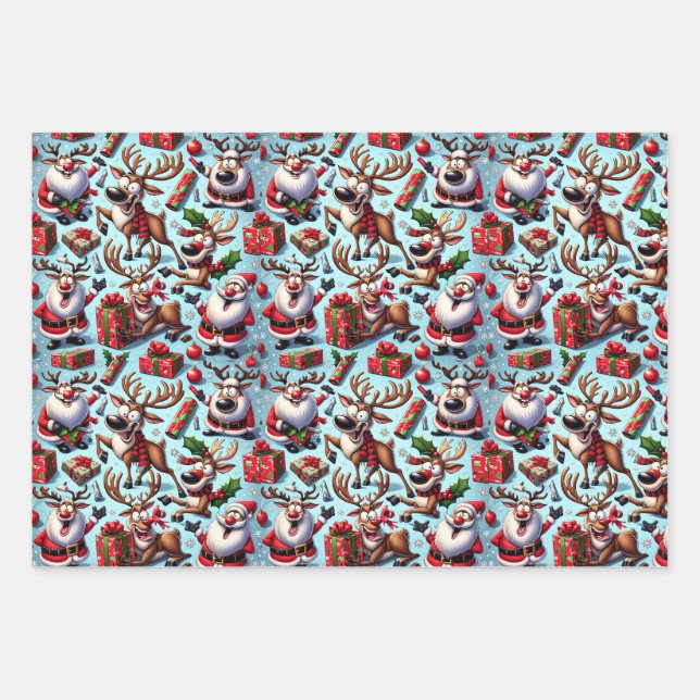 Comical Reindeer in Funny Poses Wrapping Paper Sheet (Front)