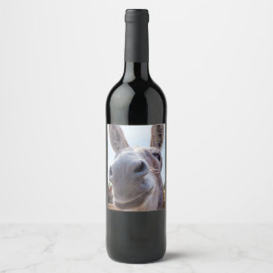 Comical Smiling Grey Donkey Wine Label