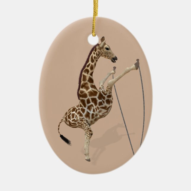 Comical Sporty Giraffe Ceramic Tree Decoration (Front)