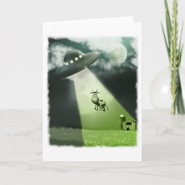 Comical UFO Cow Abduction Card (Front)