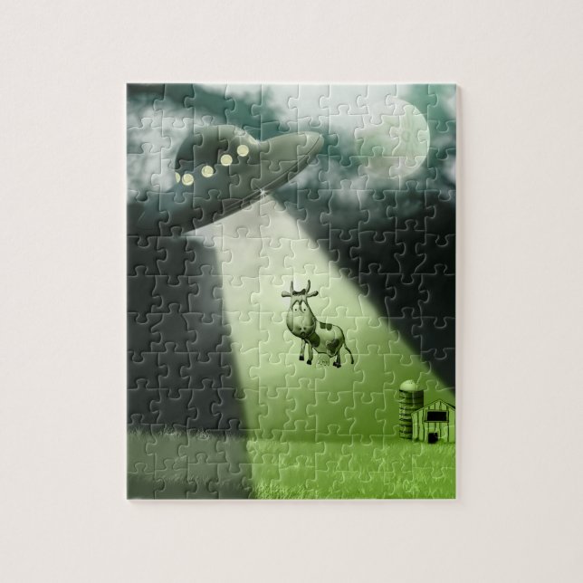 Comical UFO Cow Abduction Puzzle (Vertical)
