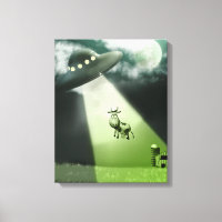 Comical UFO Cow Abduction  Stretched Canvas Print