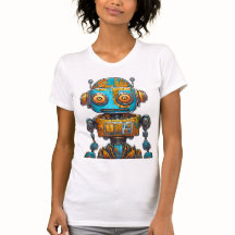 COMICBOOK STYLE ROBOT GOLD BLUE BIG EYES FRIENDLY