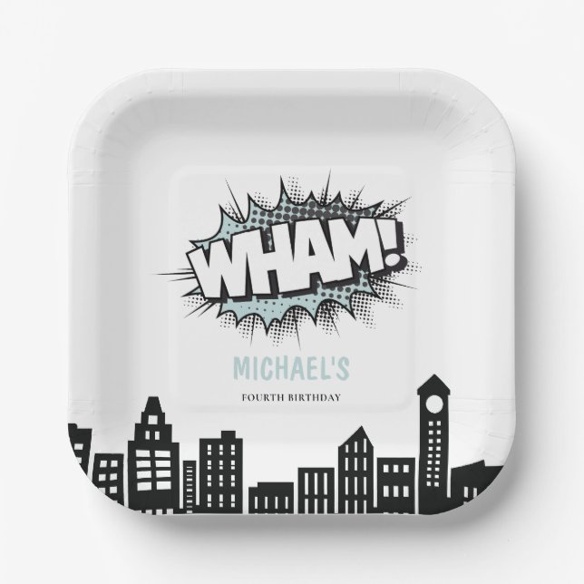 Comics Book Superhero Birthday Paper Plate (Front)