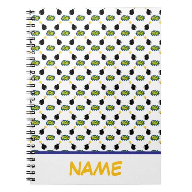 Comics Boom Firecrackers Superhero NAME Fun Kids Notebook (Front)