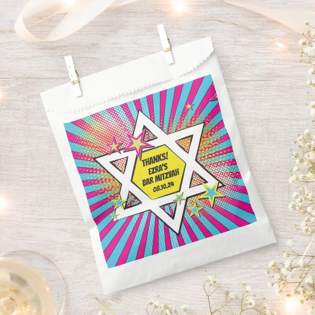 Comics Comic Book Bar Mitzvah Star of David Favour Bags (Clipped)