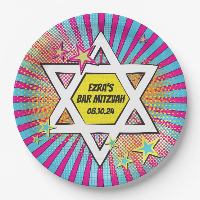 Comics Comic Book Bar Mitzvah Star of David Paper Plate (Front)