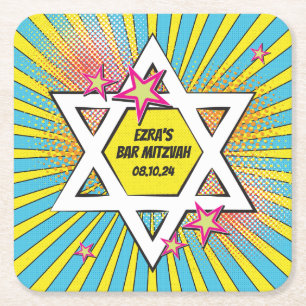 Comics Comic Book Bar Mitzvah Star of David Square Paper Coaster