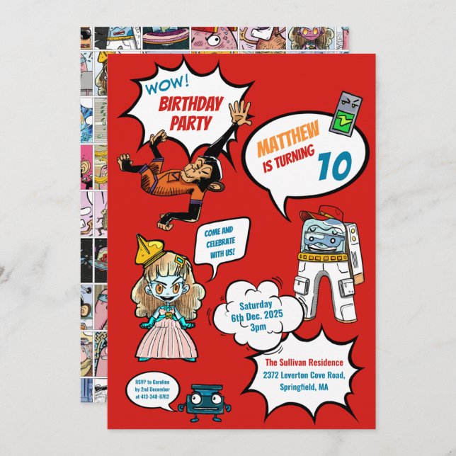 Comics Cool Superhero Party Birthday Invitation (Front/Back)