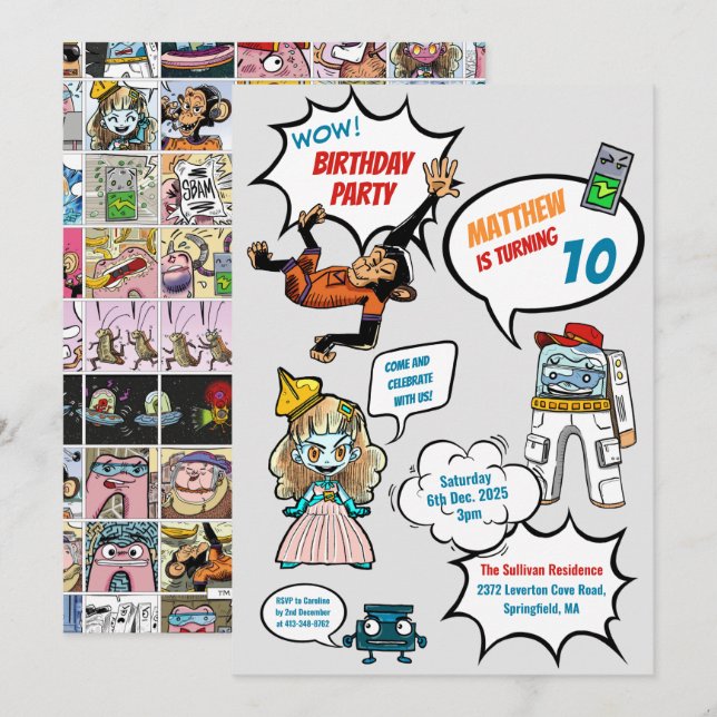 Comics Cool Superhero Party Birthday Invitation (Front/Back)