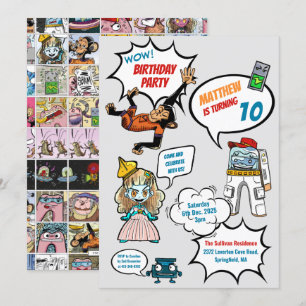 Comics Cool Superhero Party Birthday Invitation