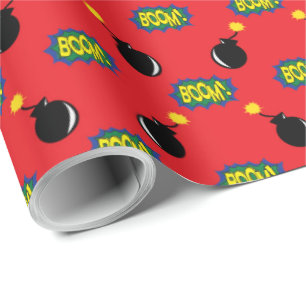 Comics Funny Smart Big Ideas Boom Bombs Red Wrapping Paper