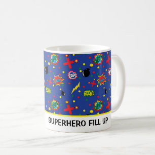 Comics Funny SUPERHERO FILL UP Boom Zap Pow Blue Coffee Mug