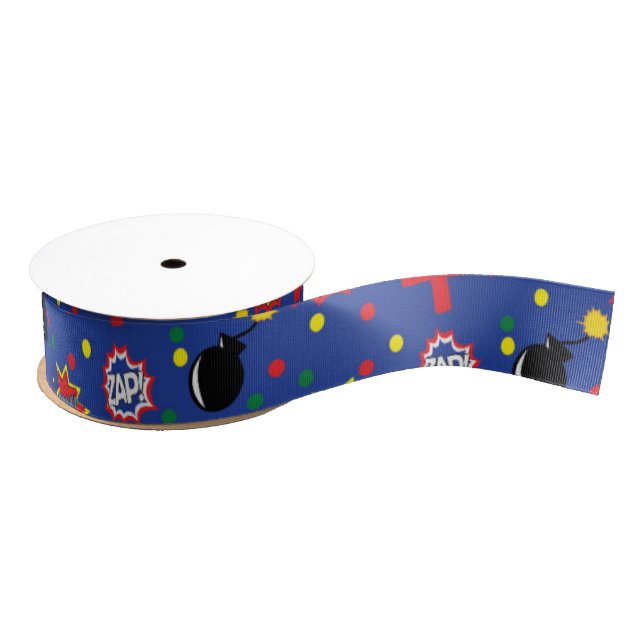 Comics Funny Superhero Zap Pow Bang Boom Fun Grosgrain Ribbon (Spool)