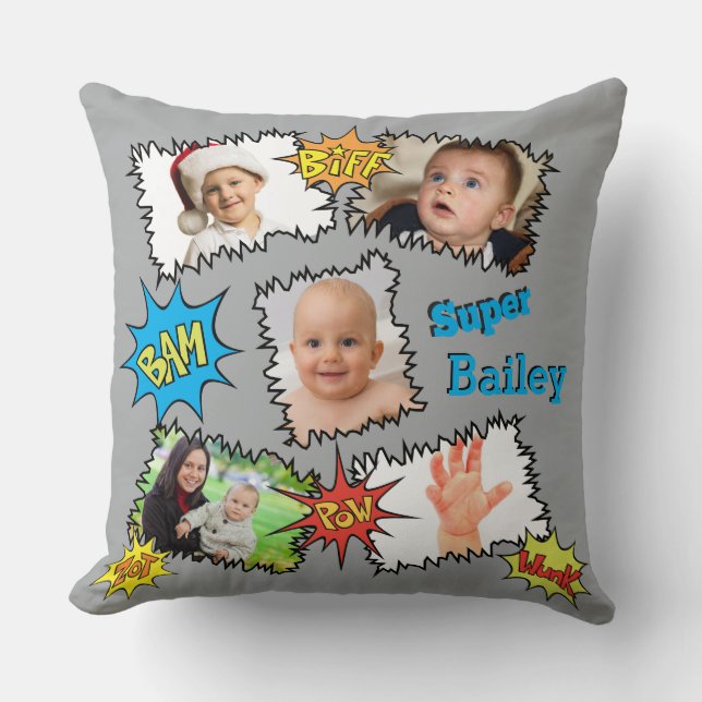 Comics Photo Collage Speech Bubble Bam Wunk Zot Cushion (Front)