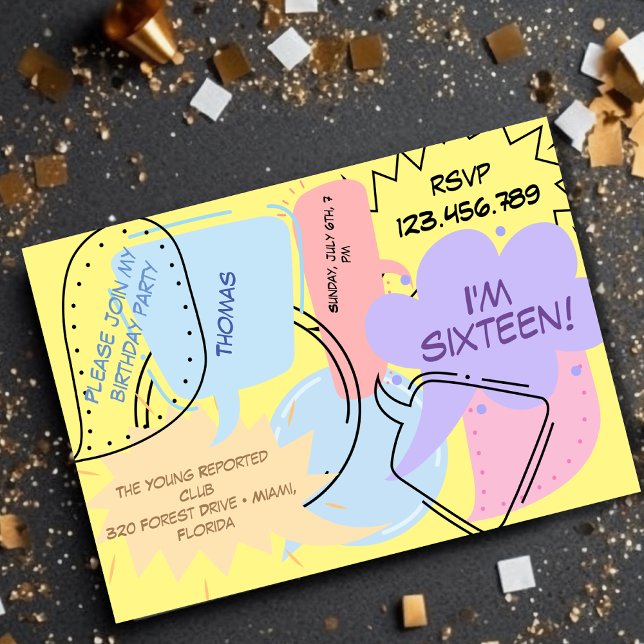 Comics pop art speech bubbles teen kids birthday invitation (Creator Uploaded)